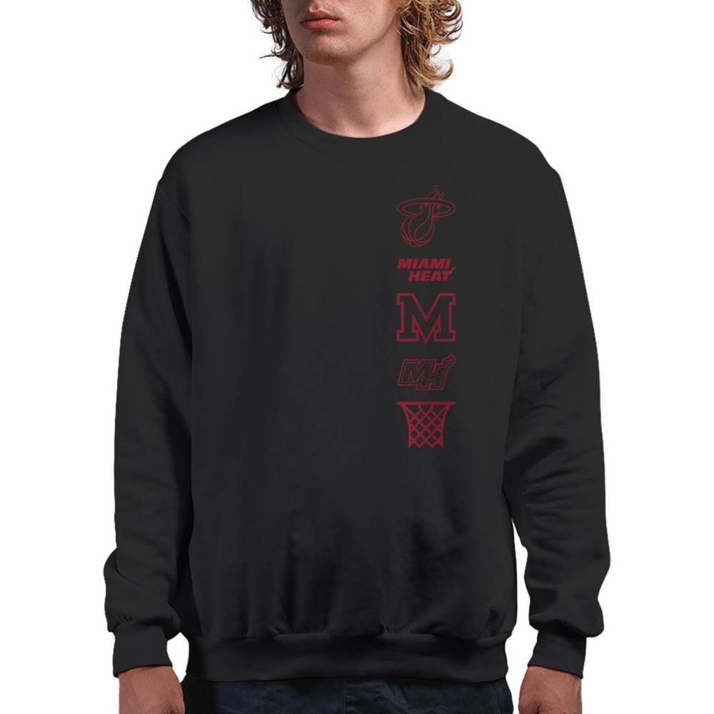 Junk‎ Food Sports Miami Heat Stacked Logo Adult Fleece Crew Neck Sweatshirt 2XL